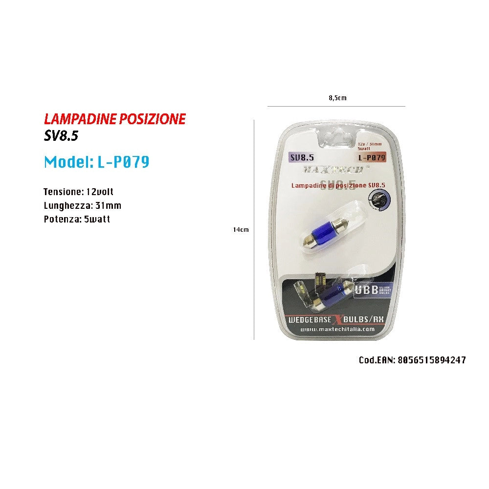 Trade Shop - Lampadine Di Posizione Sv8.5 12v 31mm 5w Lampadine Ultra Luminose Maxtech L-p079 -