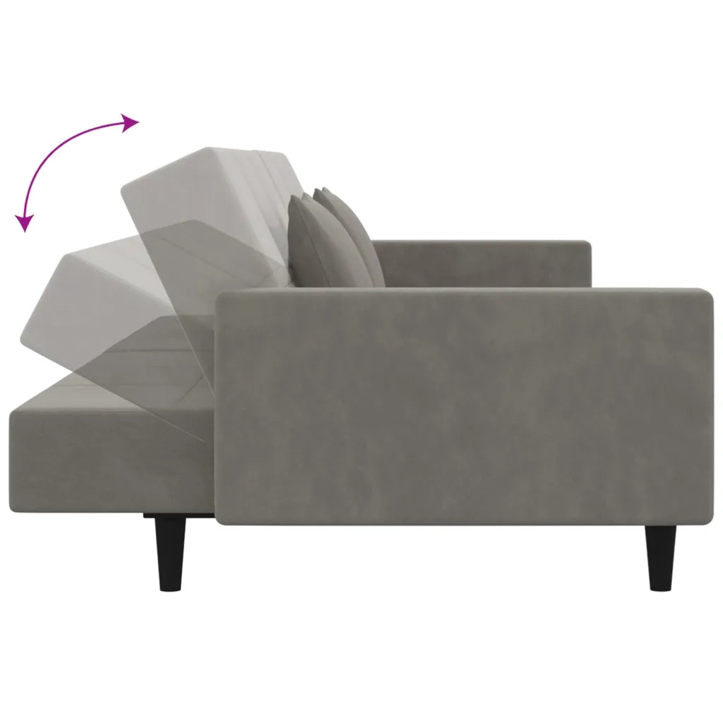 Divano Letto a 2 Posti con 2 Cuscini Grigio Chiaro in Velluto 375816