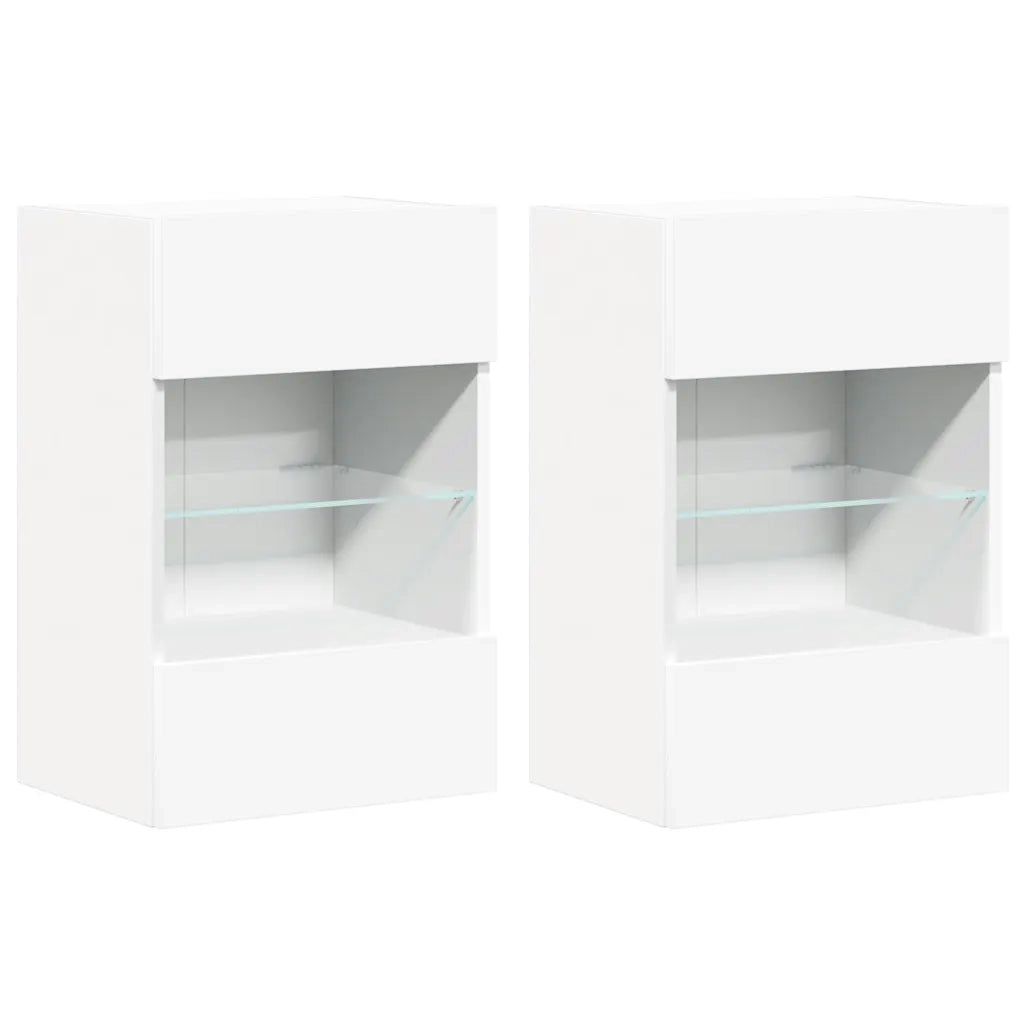 Mobili TV a Parete con Luci LED 2pz Bianchi 40x30x60,5 cmcod mxl 134116