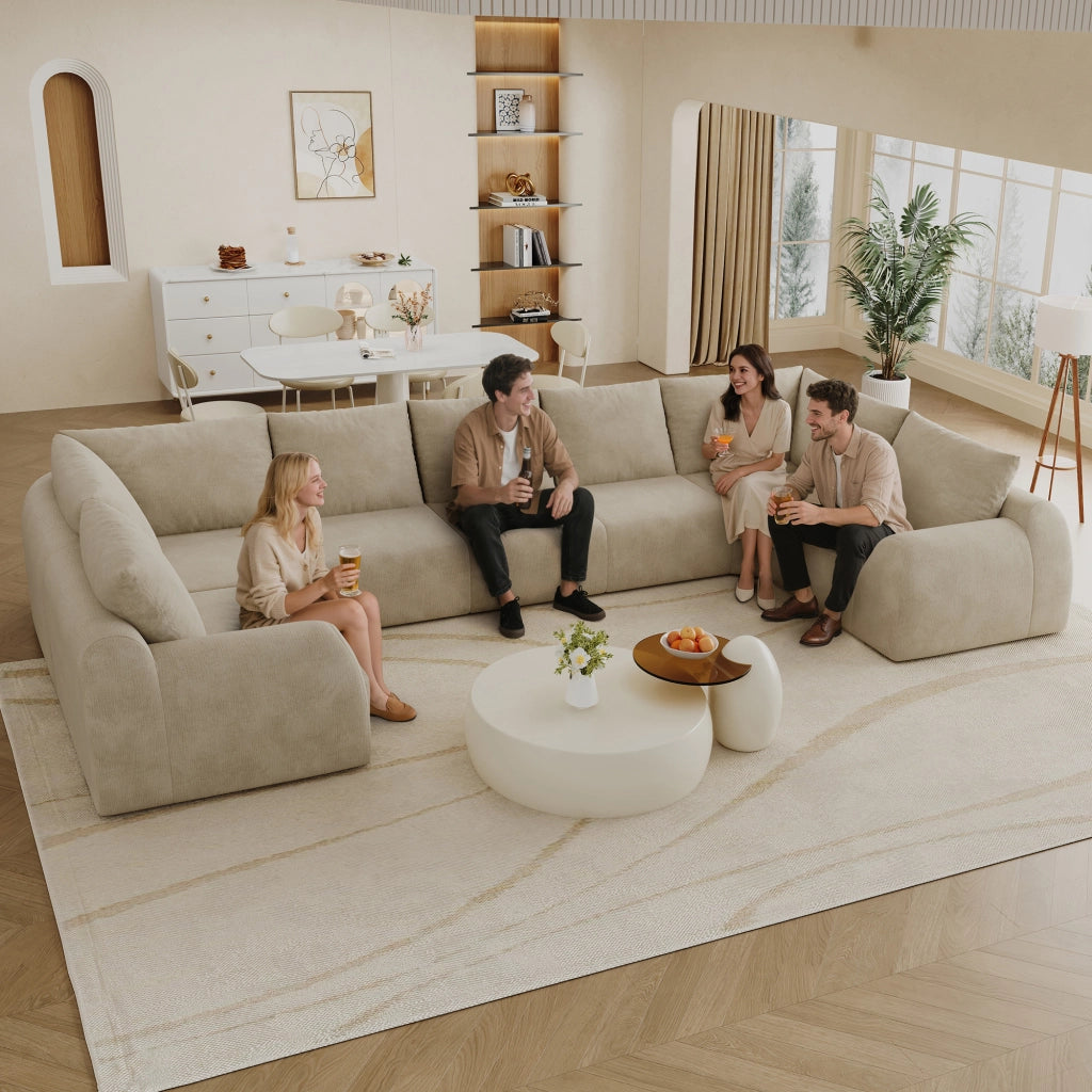Divano a forma di U ¨C Minimal ¨C tessuto beige 411cm senza montaggio