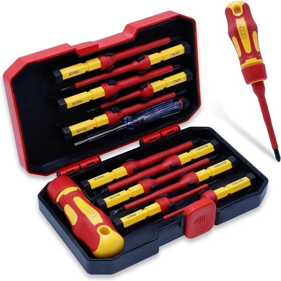 Set di chiavi a batteria isolato VDE 13 pezzi con tester di tensione e chiave magnetica - PH, PZ, Torx e foro - punteruolo intercambiabile