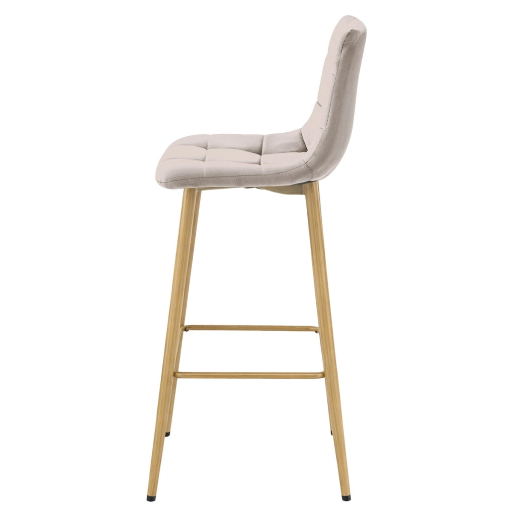 Sgabello Arceto in velluto beige con gambe effetto quercia