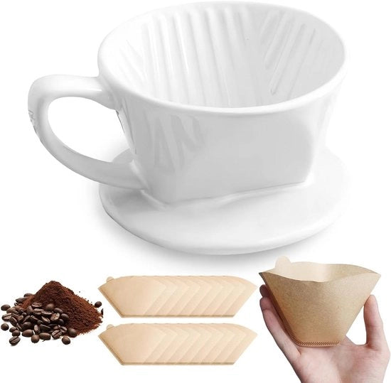 Filtro per caffè in porcellana con 50 fogli per 4 tazze di caffè - Accessorio da regalo per amici e familiari