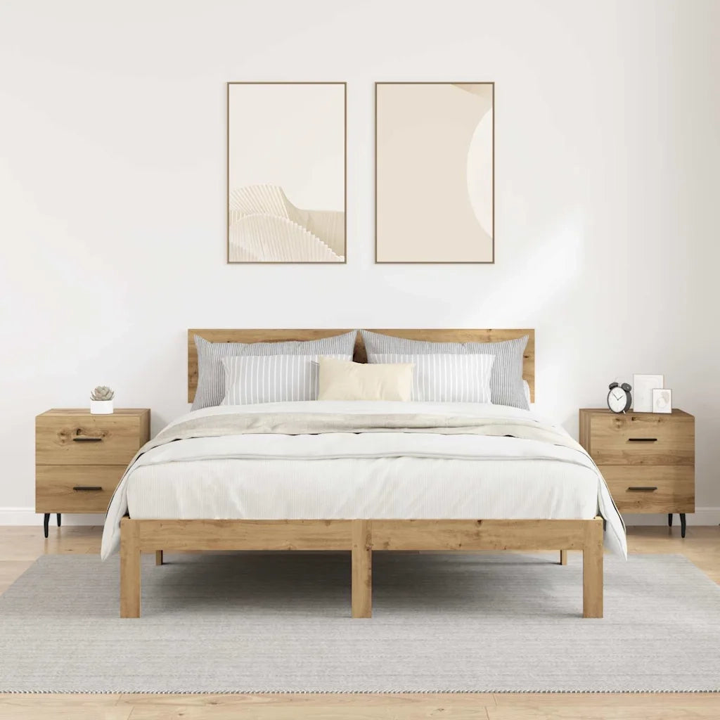 Set di 2 Comodini | Armadio da Notte | Mobiletto da notte Rovere artigianale 40 x 35 x 47,5 cm