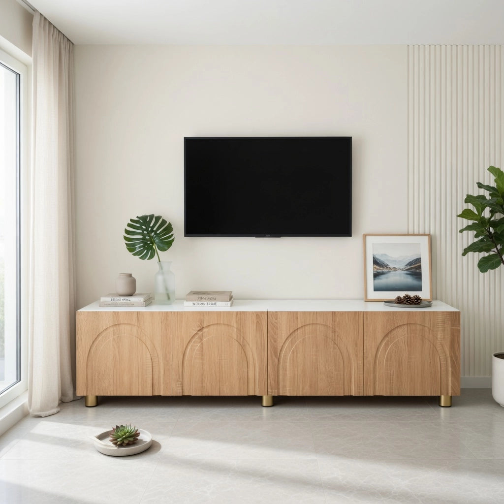TV-Schrank Natural e Bianco in MDF e truciolare lunghezza 180 cm