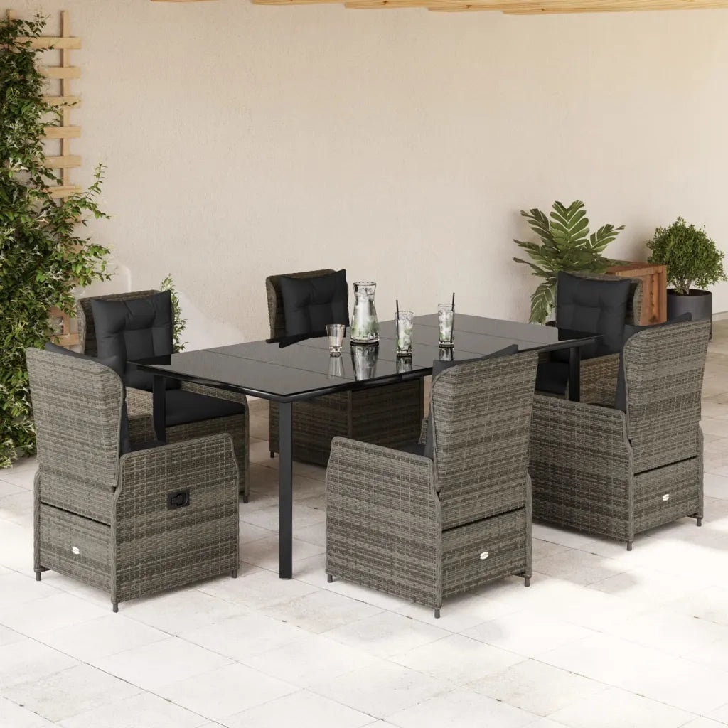 Set da Pranzo da Giardino 7 pz con Cuscini in Polyrattan Grigio 3262866