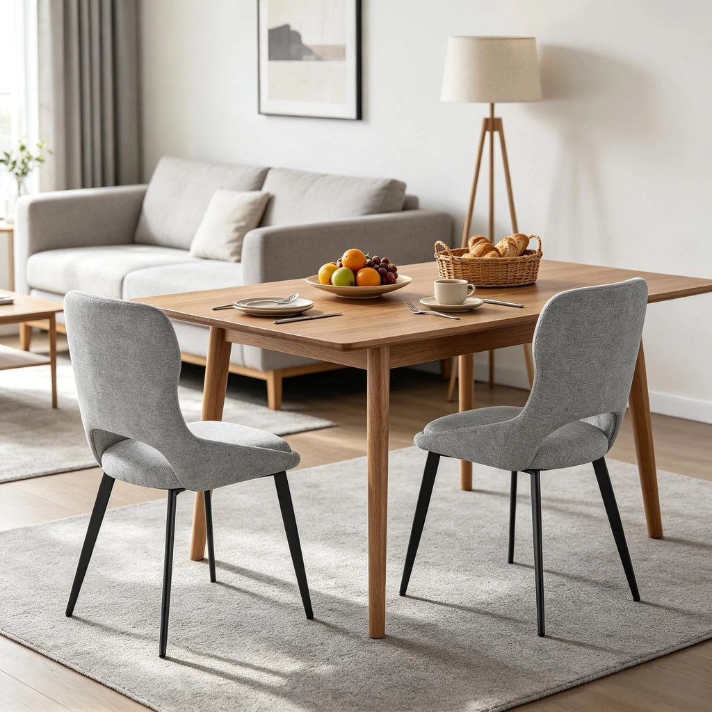 Sedia da Pranzo Set da 2 con Schienale Ergonomico Traforato e Piedini Regolabili, in Ciniglia Grigia