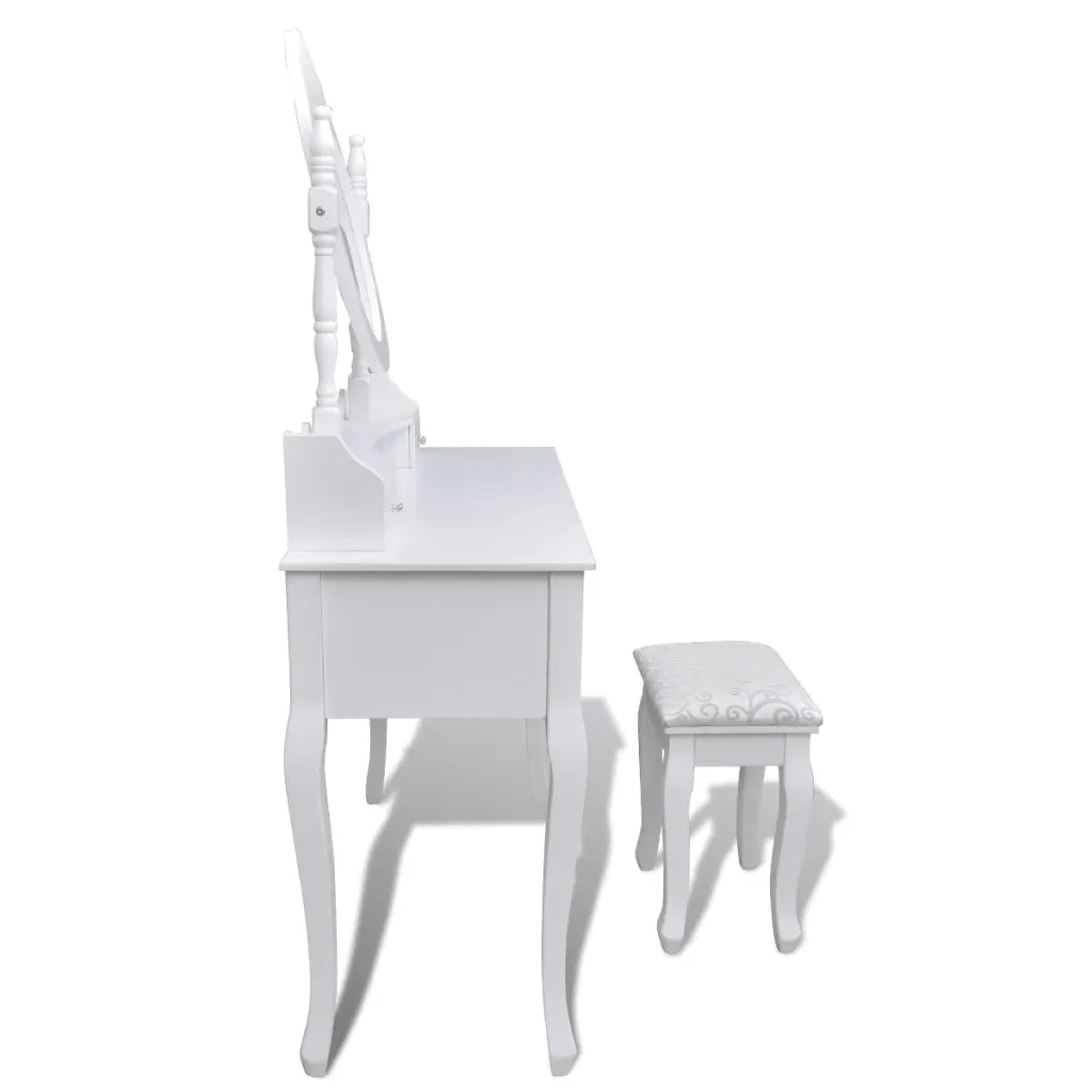 Tavolo da Trucco con Specchio e Sgabello 7 Cassetti Bianco 241002
