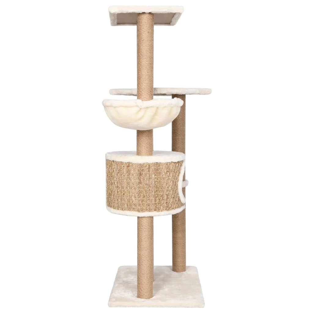 Tiragraffi per gatti torre per arrampicata giocattolo piattaforma per arrampicata con tiragraffi 126 cm erba marina Beige 02_0022446