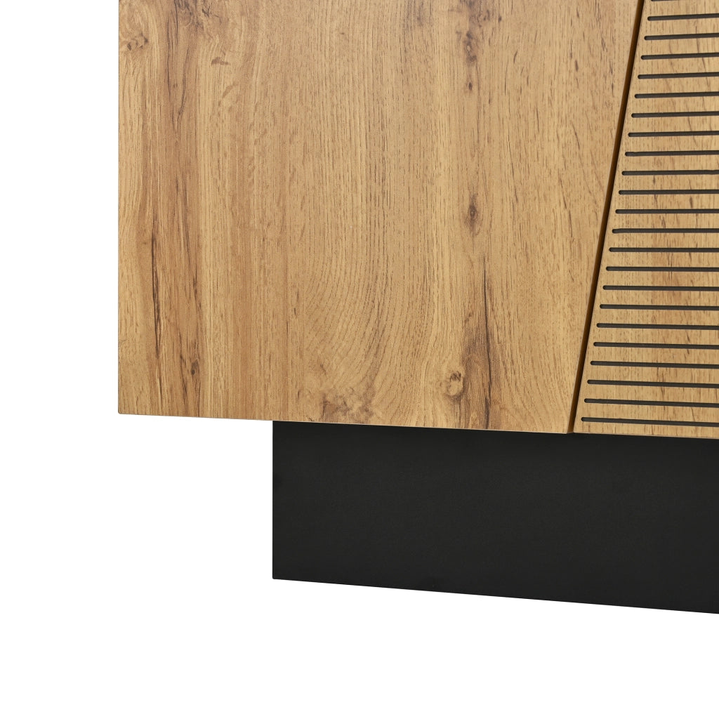 Credenza con 3 Ante e Ripiano Regolabile; Design Geometrico Moderno; in Pannello Truciolare; Nero e Legno; 160??40??72 cm