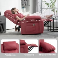 Poltrona Alzapersona Reclinabile con Poggiapiedi e Telecomando, in Pelle PU, 76x90x105 cm, Rosso