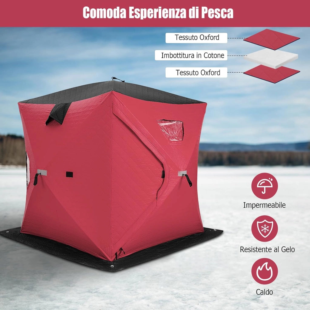 Tenda da Pesca sul Ghiaccio, Capanna di Ghiaccio in Tessuto Oxford con Finestre, Protezione Termica, Antivento e Impermeabile, per Pesca Invernale, per 2 Persone