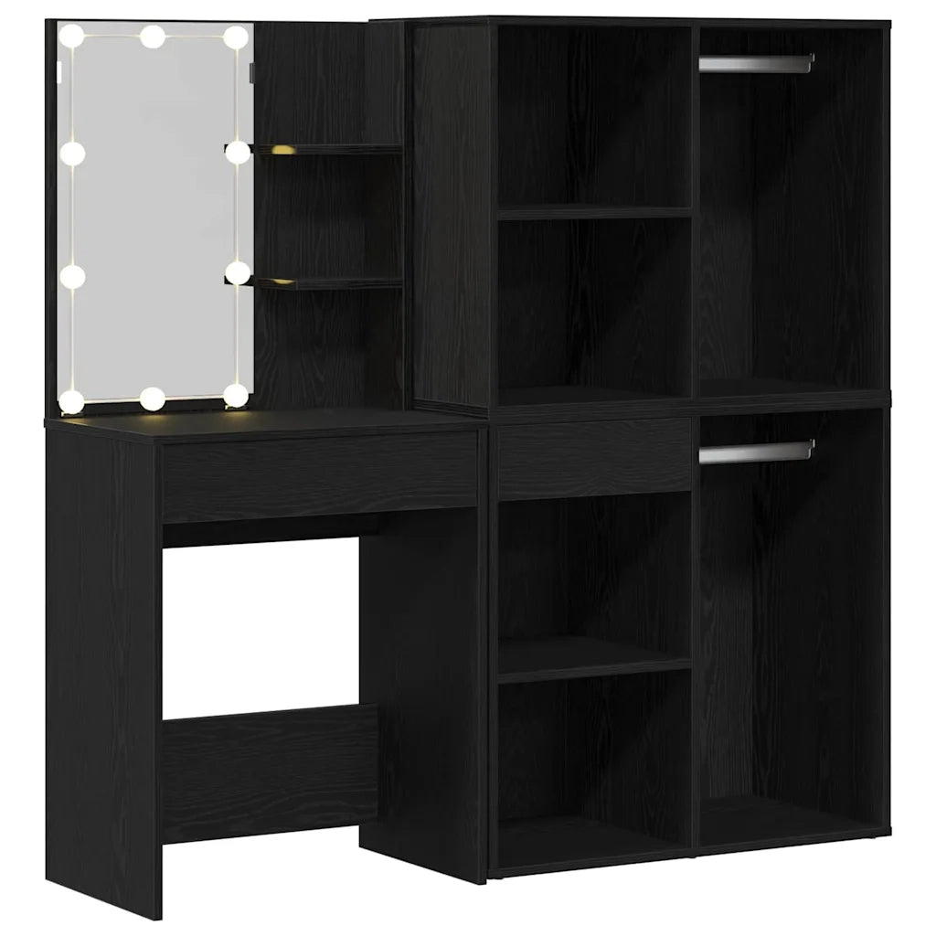 Set Toeletta | Tavolo da Trucco LED Rovere Nero 140 x 40 x 140 cm