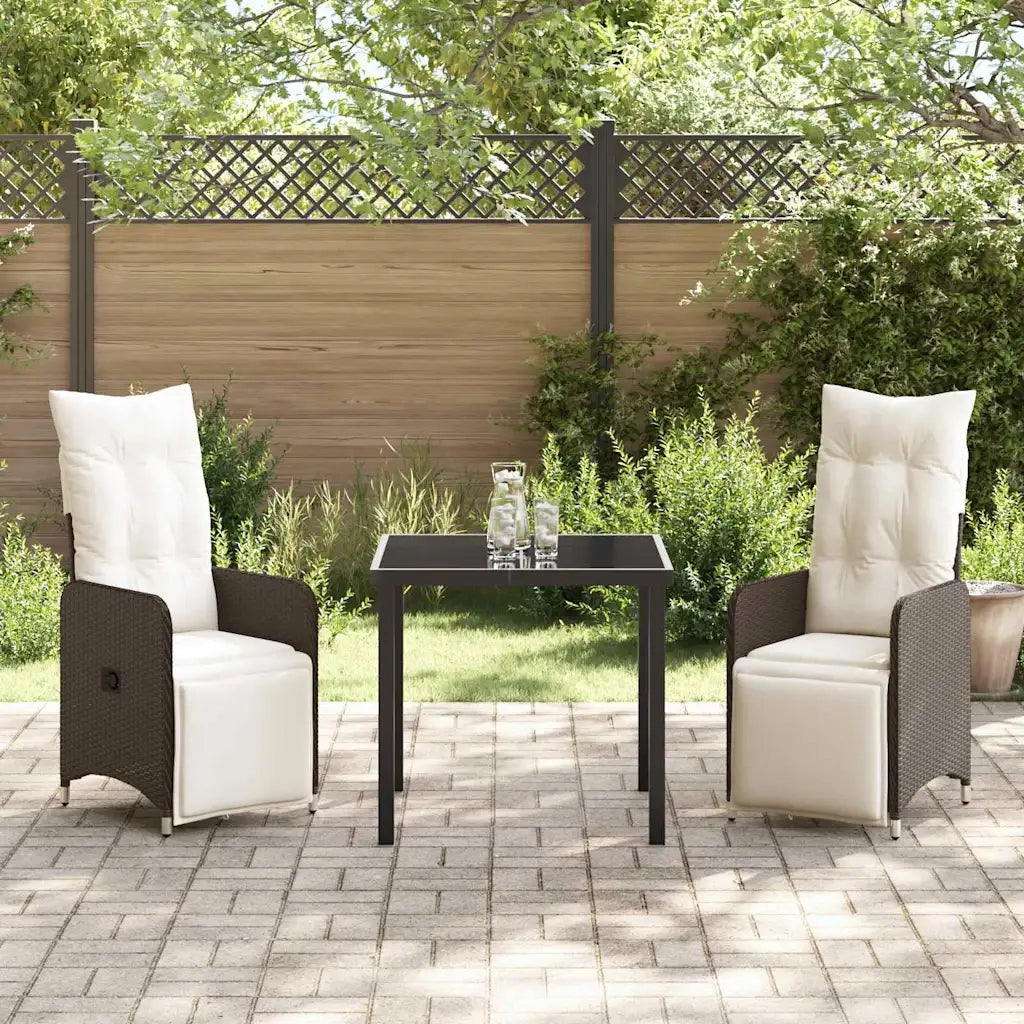 Set da Pranzo per Giardino con cuscino 3 pcs Marrone polyrattan