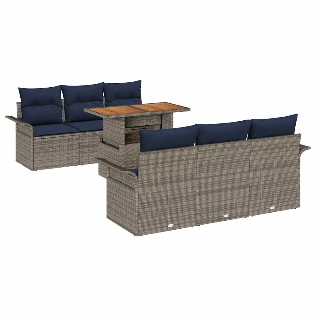 Set Divano da Giardino 7 pcs Grigio Poly Rattan