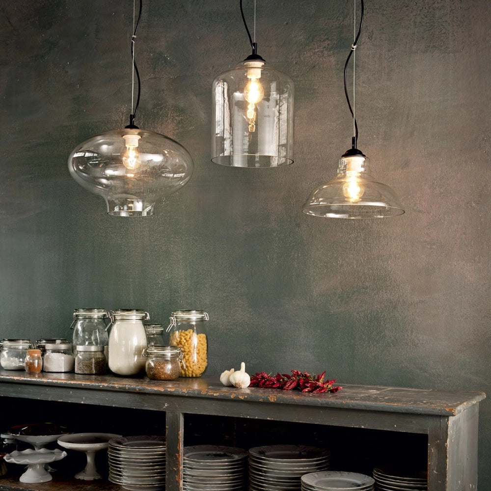 Sospensione Vintage-Decò Bistro' Metallo Trasp. 1 Luce E27 D40