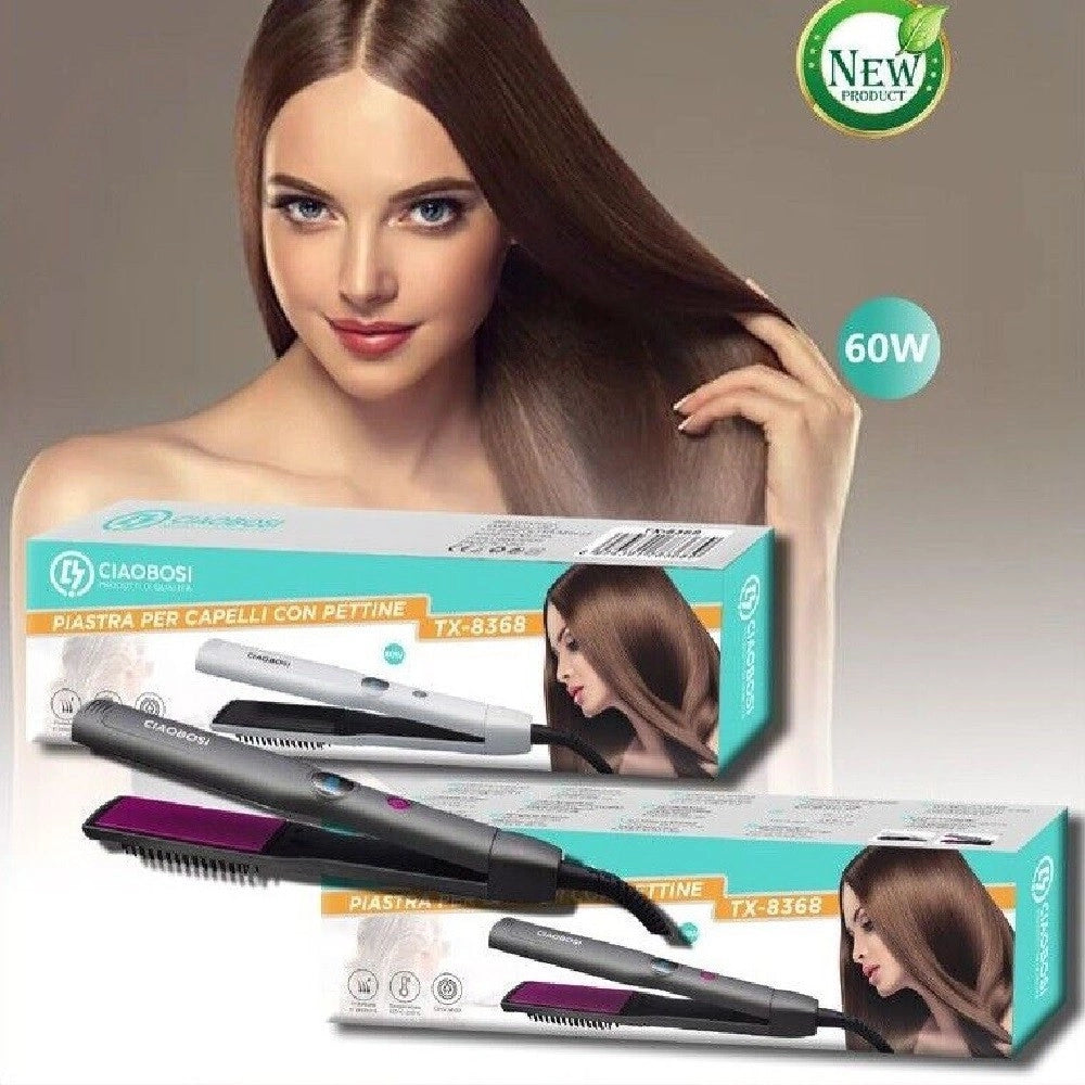 Trade Shop - Piastra Elettrica Per Capelli Lisci Mossi Ondulati Con Pettine 60 W Ptc Tx-8368 -