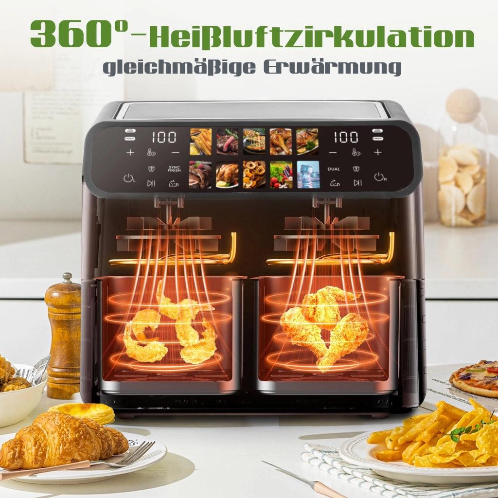 Friggitrice ad aria XXL da 9 litri con doppia camera, display a LED, tempo e temperatura regolabili da 80 a 200 ¡ãC per una cottura facile, friggitrice