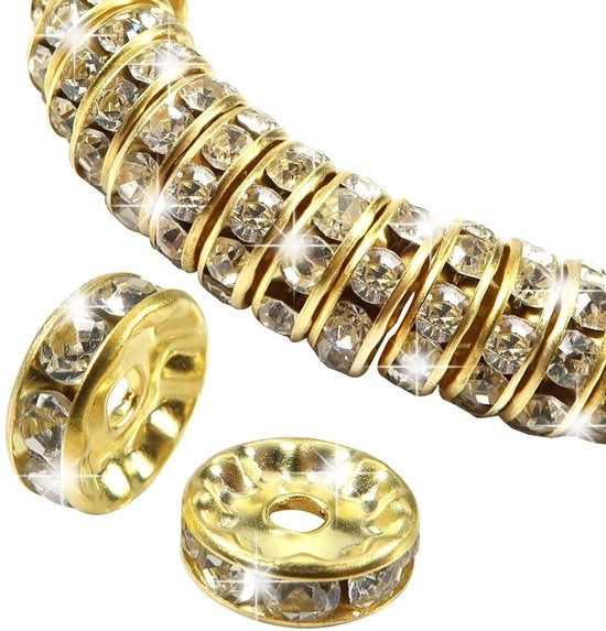 Spaziatori in metallo con pietre strass 100 pezzi - 8mm - giallo oro - per creare gioielli - per gioielli con pietre strass - gioielli da realizzare - gioielli con pietre strass - set di pietre strass per gioielli