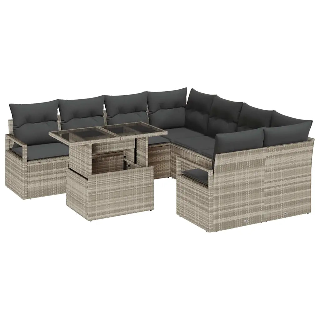 Set Divano da Giardino 9 pcs Grigio chiaro Poly Rattan 3357535