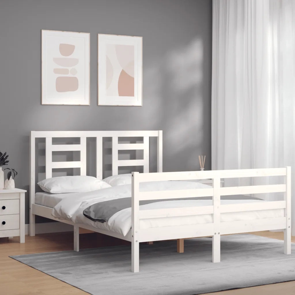 Giroletto con Testiera-Struttura Letto con testiera Bianco 140x200 cm in Legno Massello 706180