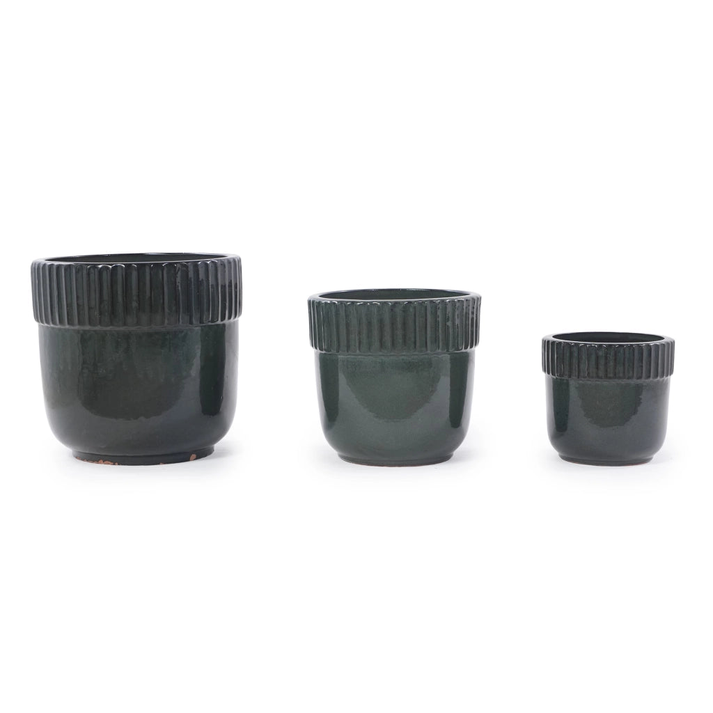 VASO per piante artigianale Ø 30,5 cm Ceramica Verde scuro lucido