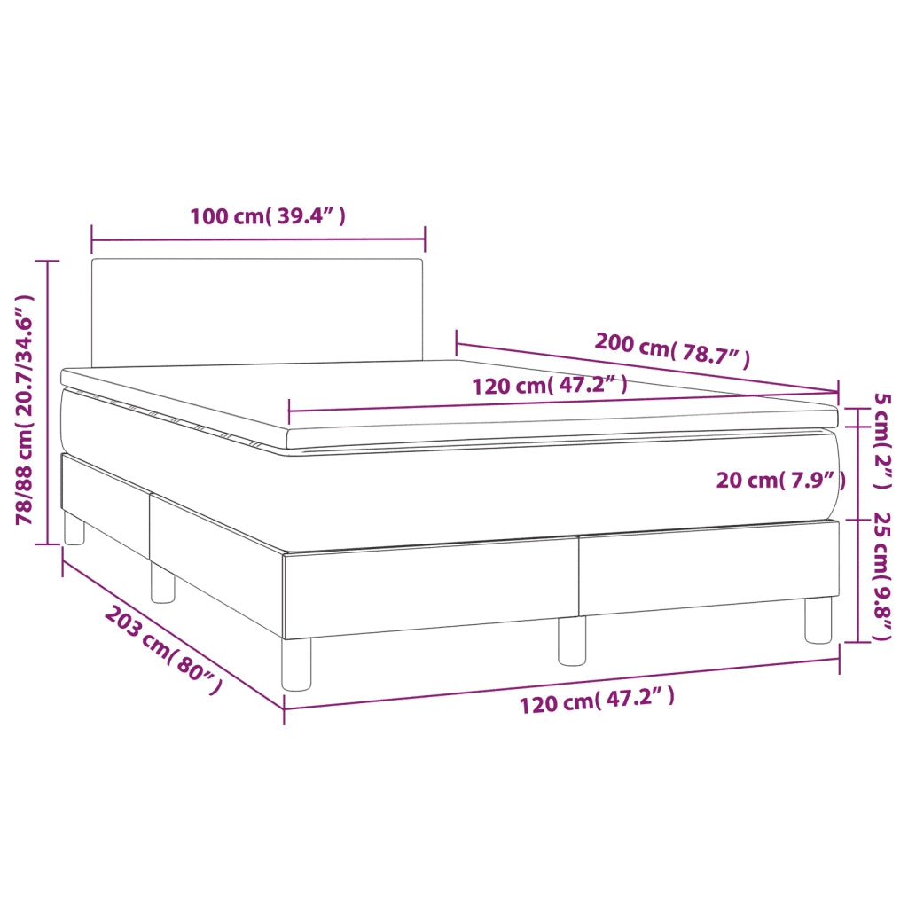 Letto a Molle Materasso e LED Grigio Chiaro 120x200 cm Tessuto cod mxl 57761