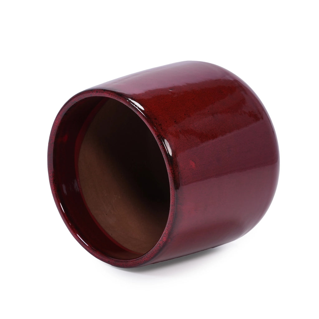 Fioriera a più livelli in ceramica smaltata lucida rossa, set 4 pezzi con foro di drenaggio per interno e giardino