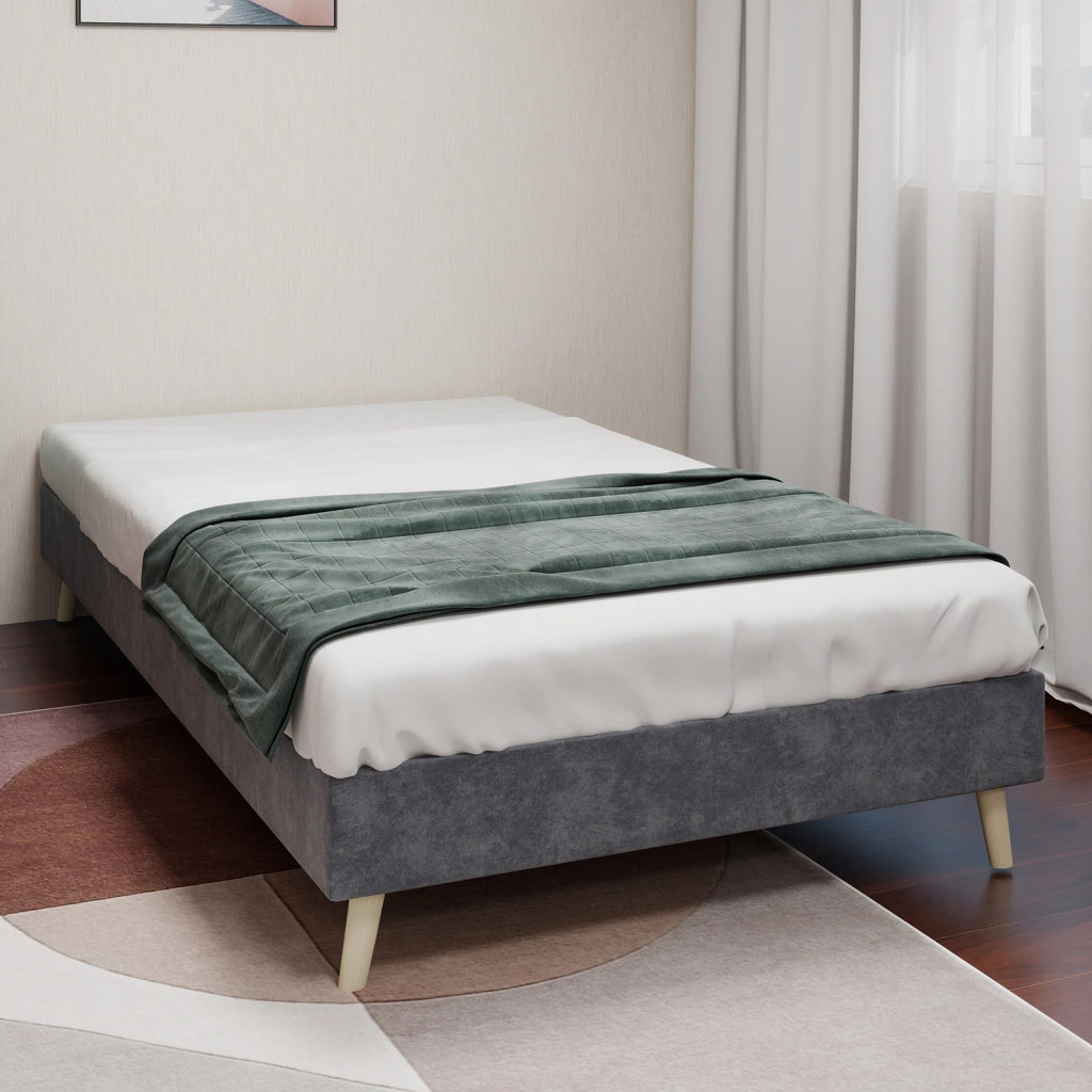 Letto Singolo 90x200 cm; Struttura in Tessuto e Metallo; Grigio; Design Moderno