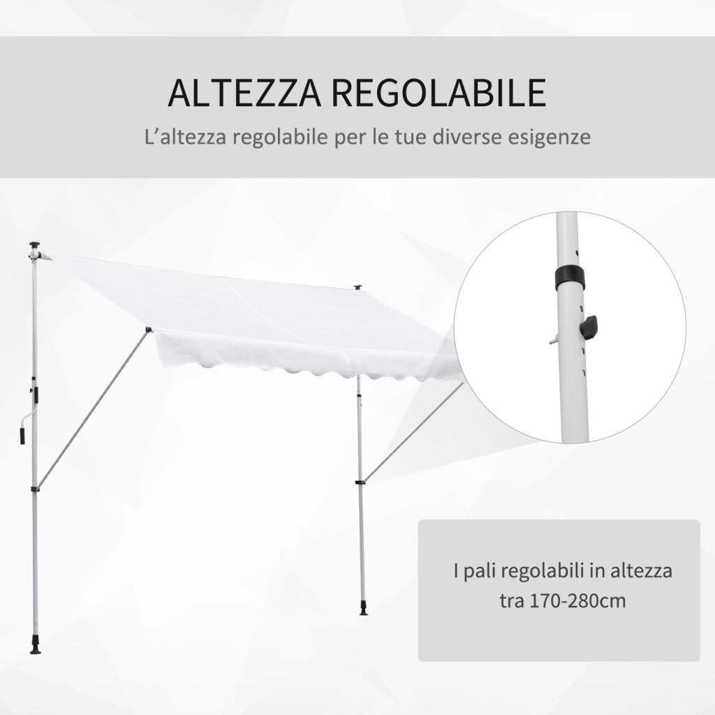 Tenda da Sole 3x1.5 m ¨C Zephmum ¨C Bianco con Manovella e Struttura Telescopica