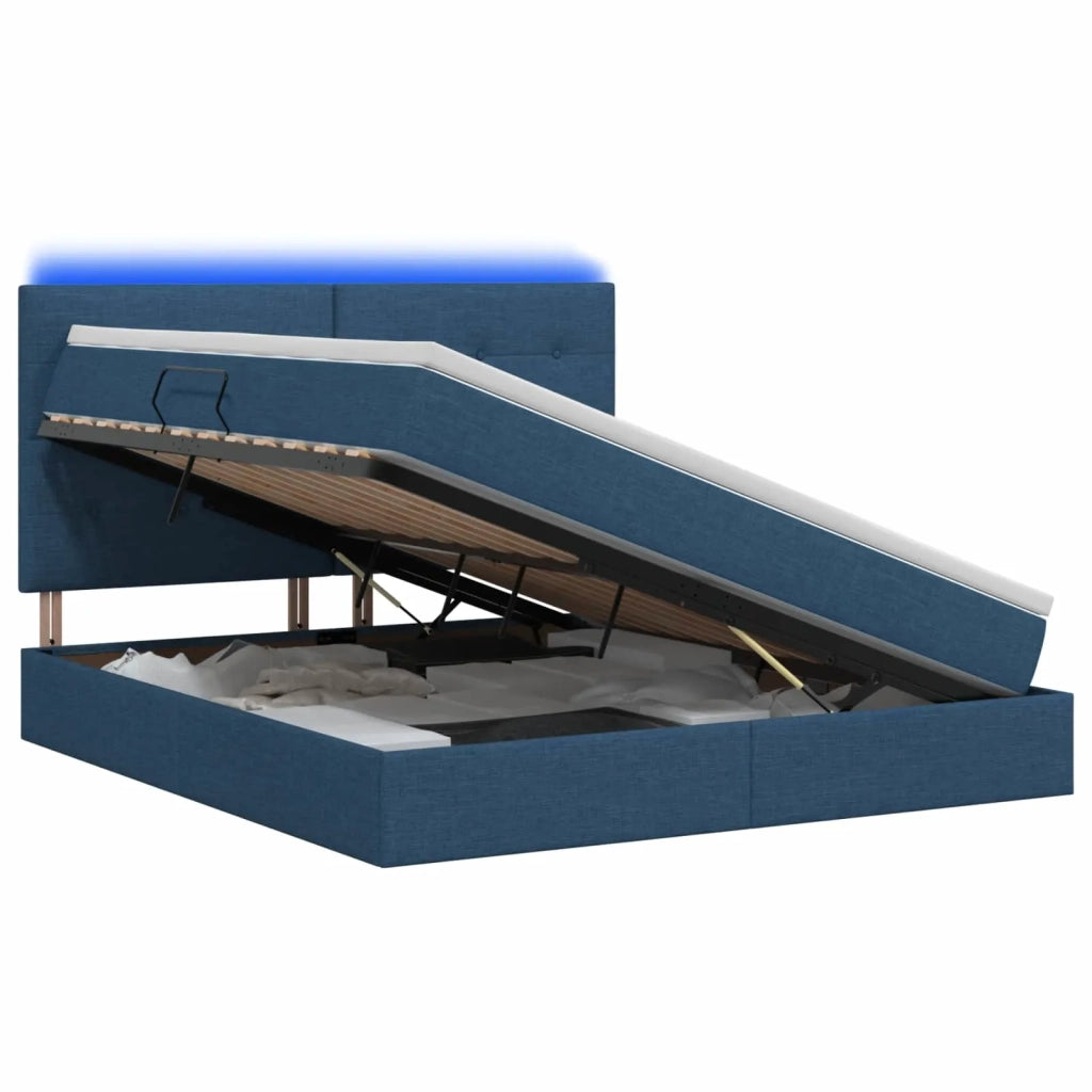 Letto con contenitore LED e materasso Blu 180 x 200 cm Tessuto 3459965