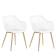 Set di 2 sedie da pranzo Seduta sintetica bianca Gambe in metallo in legno chiaro Schienale aperto in rete Soggiorno moderno Stile scandinavo