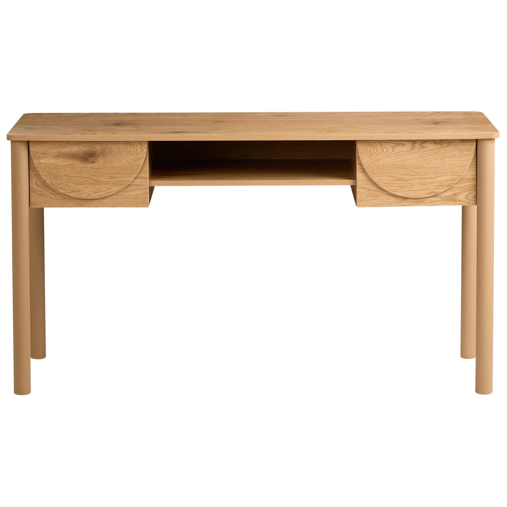 Scrivania per ufficio domestico in stile scandinavo con cassetti e ripiani aperti in MDF, 140 x 50 cm, colore marrone chiaro