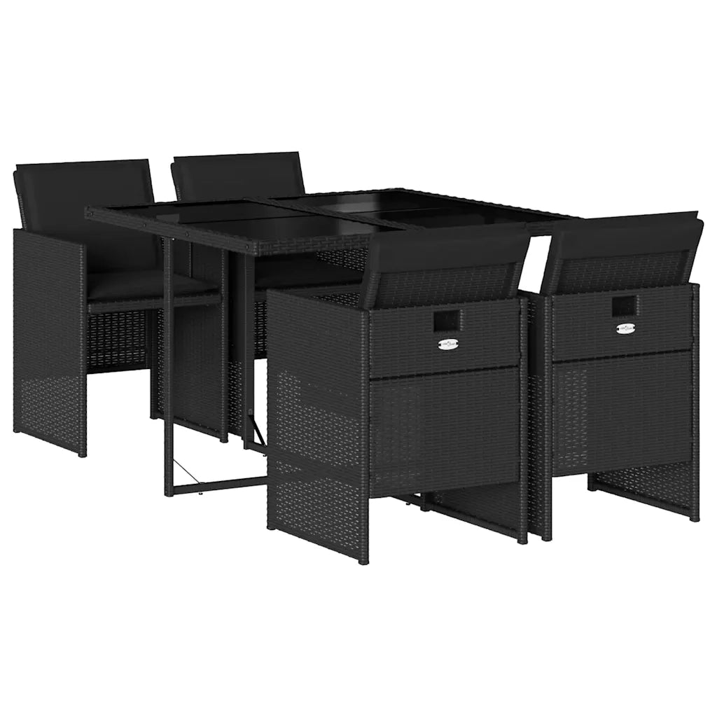 Set da Pranzo da Giardino 5 pz Nero con Cuscini in Polyrattan 3210535