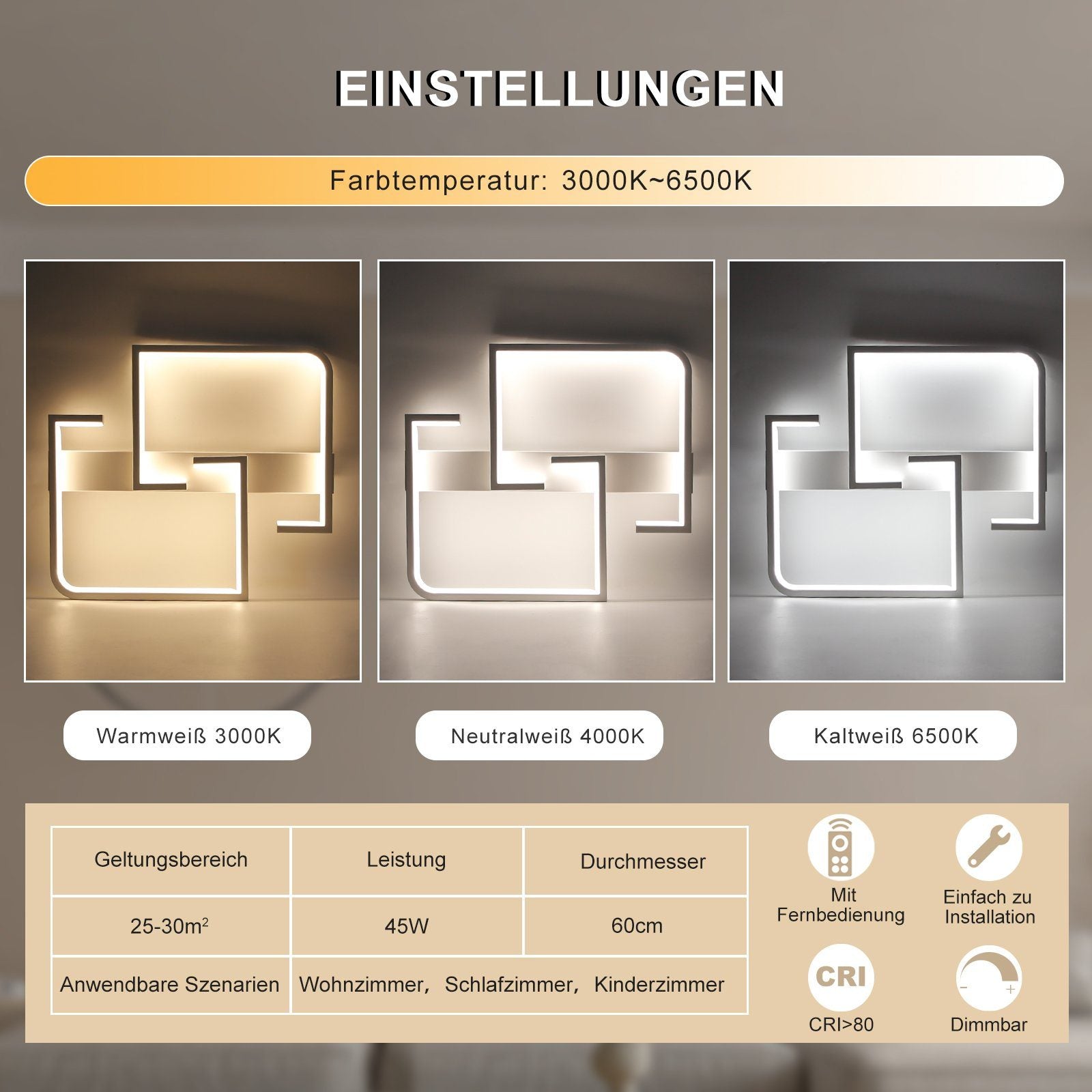 ZMH Lampada da soffitto a LED dimmerabile con telecomando - Illuminazione interna di design da 46 W
