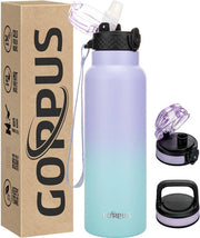 Fiasco da bere in acciaio inossidabile - 750 ml con cannuccia e 3 coperchi, BPA-free, adatto per bevande gassate, termos da viaggio con isolamento a vuoto e doppia parete per sport, viaggi e campeggio