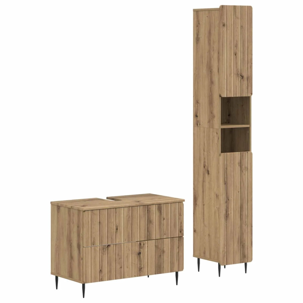 Set di Armadi da Bagno da 2 Pezzi ZWOLLE Rovere Artigianale 3417521