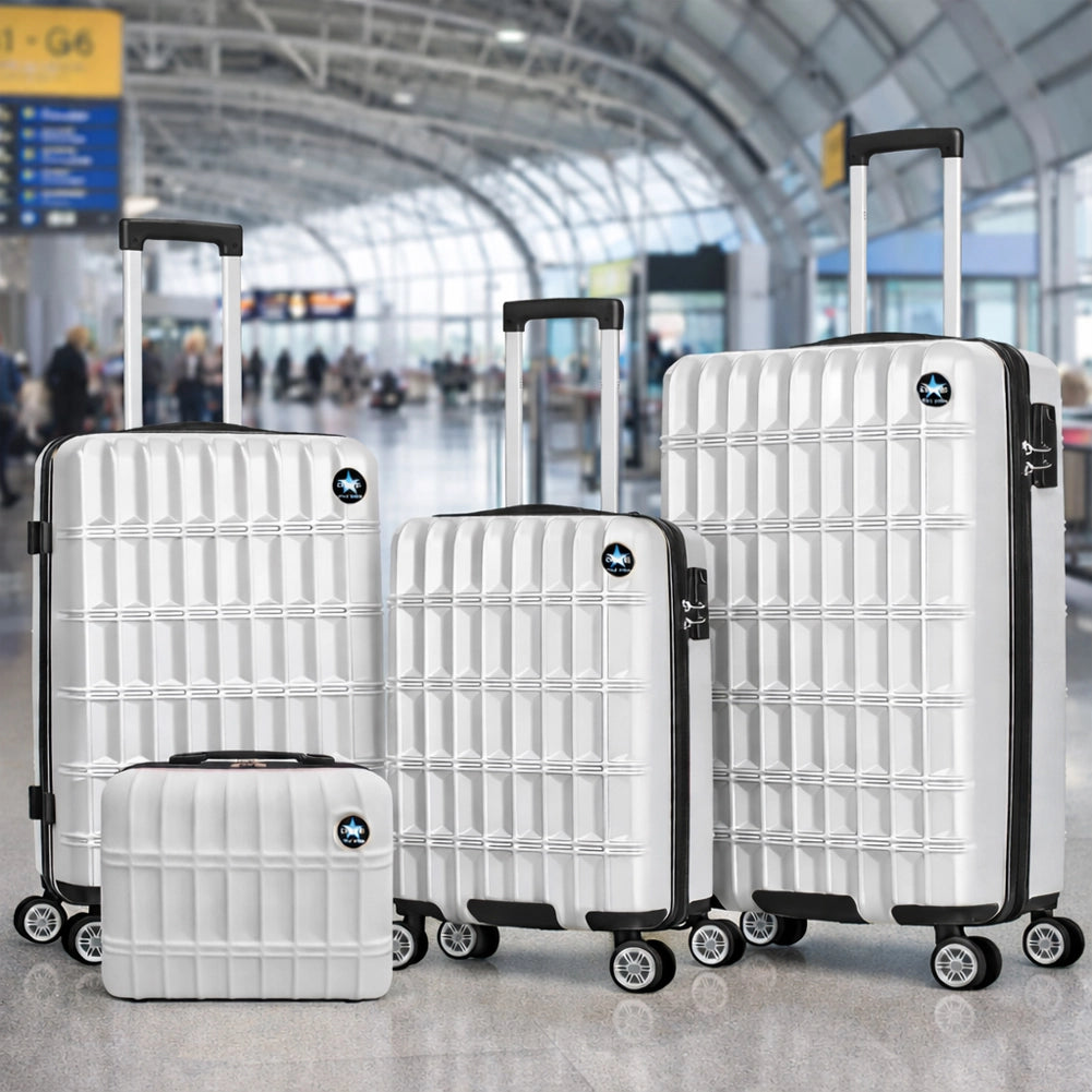 Set 3+1 Valigie e Beauty Case da Viaggio Bianco Rivestimento Rigido e Resistente