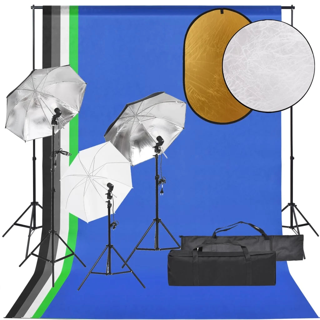 Kit per studio fotografico con illuminazione fondale e riflettore nero 02_0042493