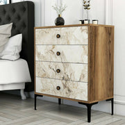 Cassettiera Molly, Settimino multiuso, Comò camera da letto, Mobile con cassetti, 76x40h91 cm, Noce e Bianco Marmo