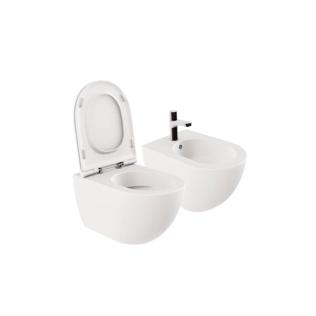 Azzurra Ceramica "Comoda" Coppia Di Sanitari Sospesi Bianco Opaco Senza Brida