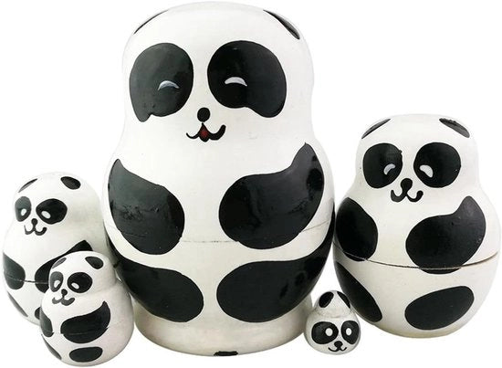 Set di 5 poppe di panda in legno con possibilità di ripiegamento - giocattoli e regali per bambini - decorazioni panda per addobbi natalizi