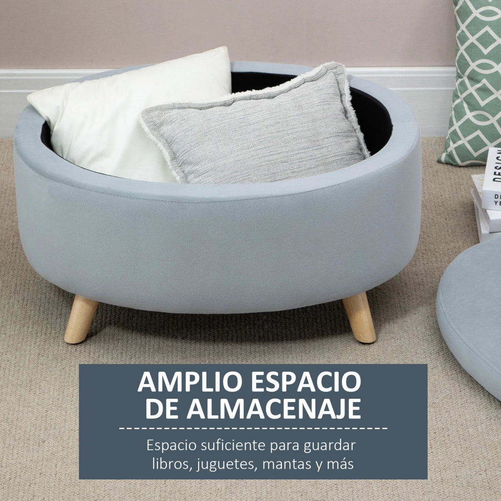 Poltrona con contenitore ovale ¨C Zephmum ¨C Grigio, velluto, gambe in legno, 71x51.5x42 cm