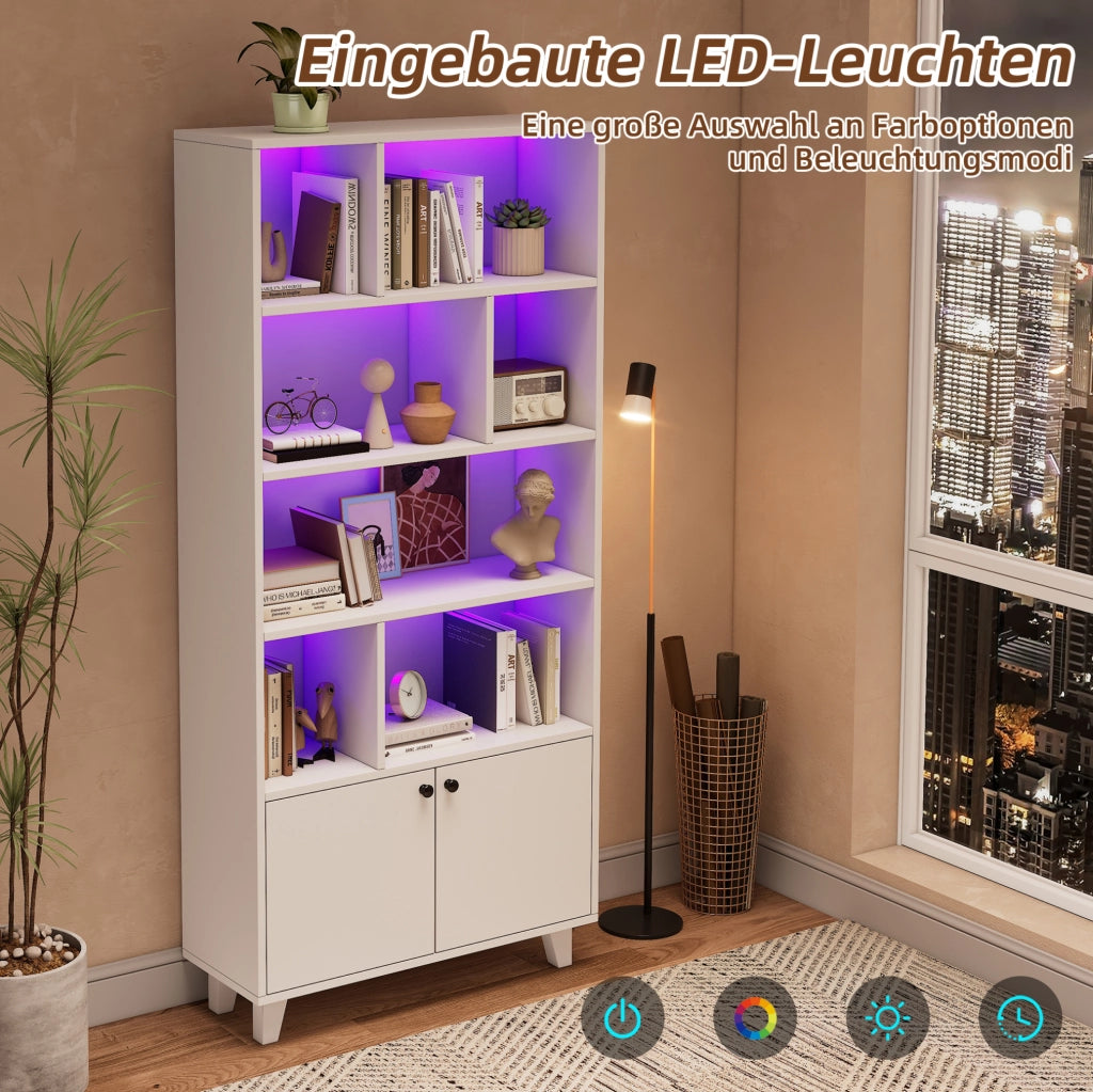 Libreria bianca 80x30x173 cm con LED e ante
