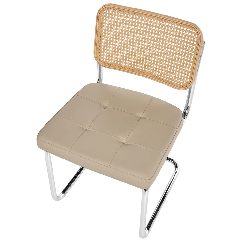 Set di 2 sedie da pranzo in ecopelle tortora con base a sbalzo in metallo stile vintage retrò