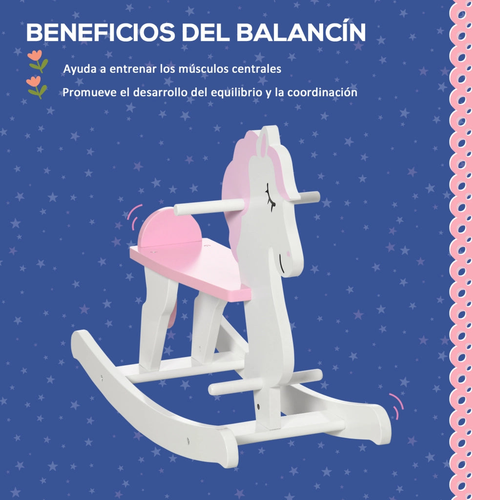 Cavallo a Dondolo Bambini Legno con Manubrio e Pedali ¨C zephmum ¨C 68x27x46,5cm Bianco Rosa