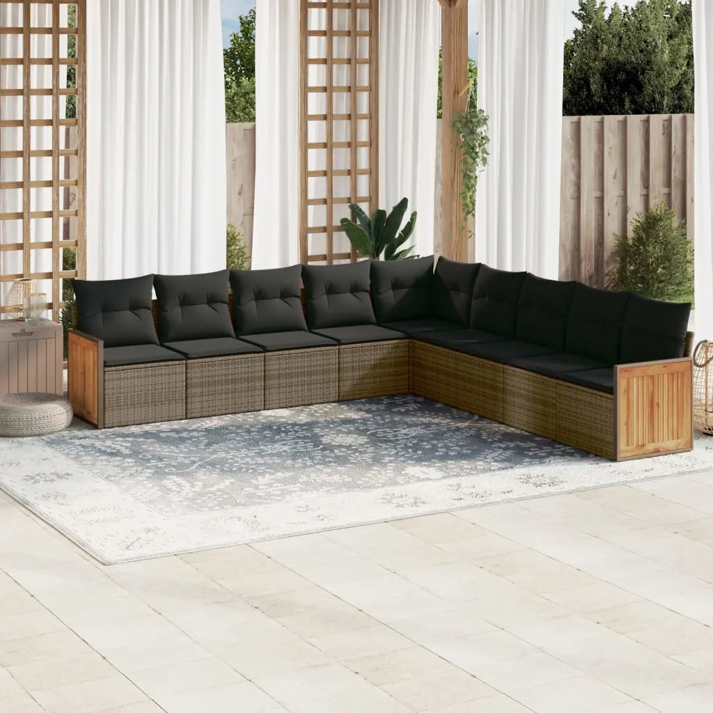 Set Divano da Giardino 9 pz con Cuscini Grigio in Polyrattancod mxl 88149