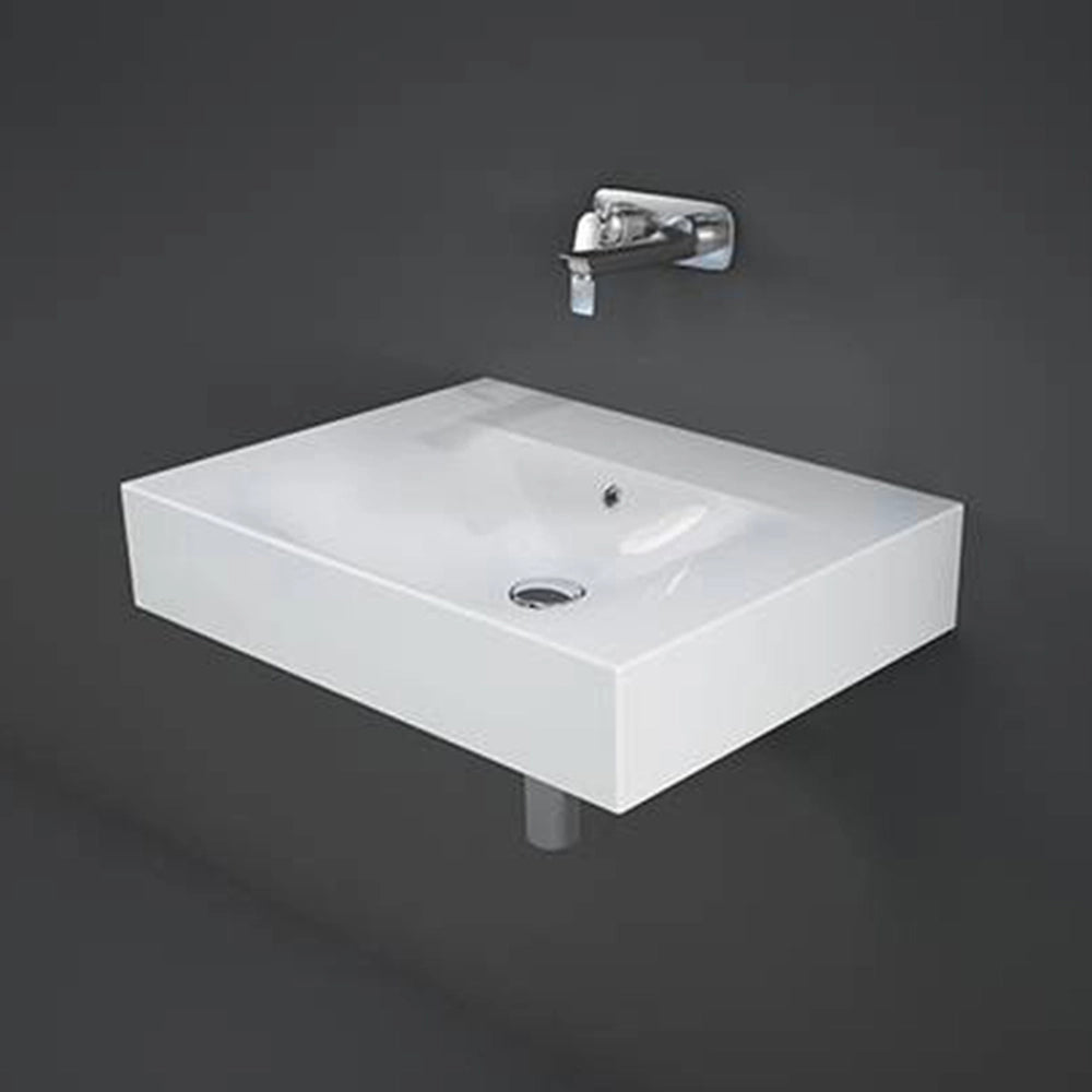 Lavabo sospeso 60cm rettangolare in ceramica senza foro per rubinetto bianca Rak Des