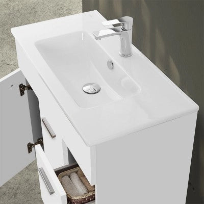 Mobiletto bagno da terra 80 bianco con lavabo e specchio LED  Martha