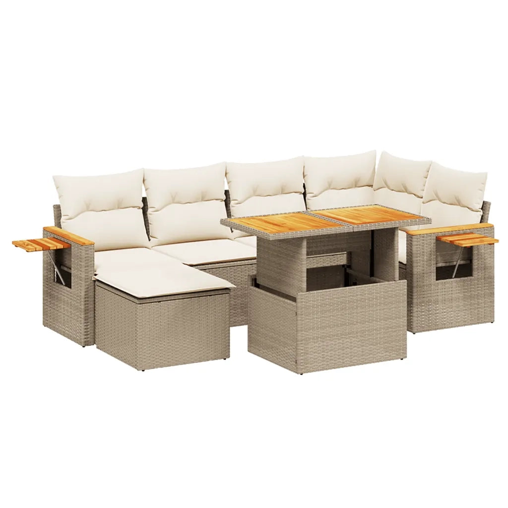 Set Divani da Giardino 7 pz con Cuscini Beige in Polyrattan